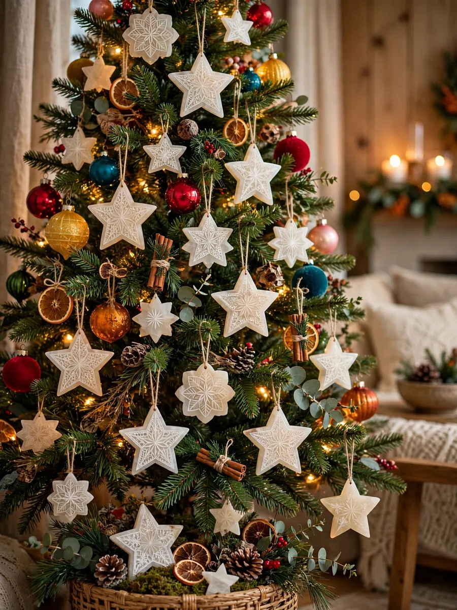 Etched Alabaster Star Accents idea for Colorful Christmas Tree