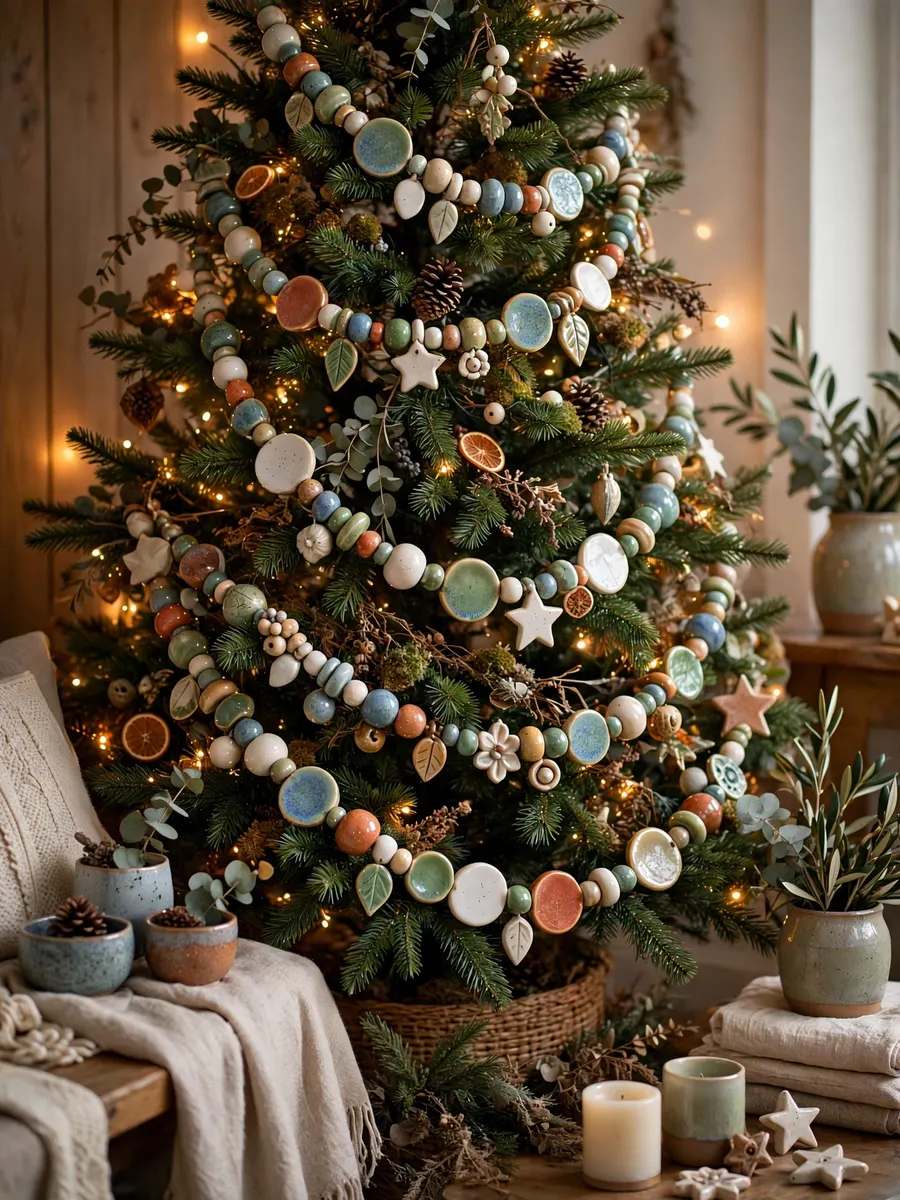 Glazed Ceramic Garland Displays idea for Colorful Christmas Tree