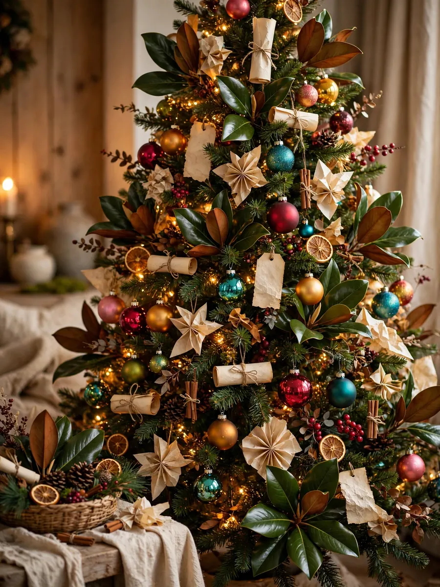 Magnolia Leaf Parchment Highlights idea for Colorful Christmas Tree