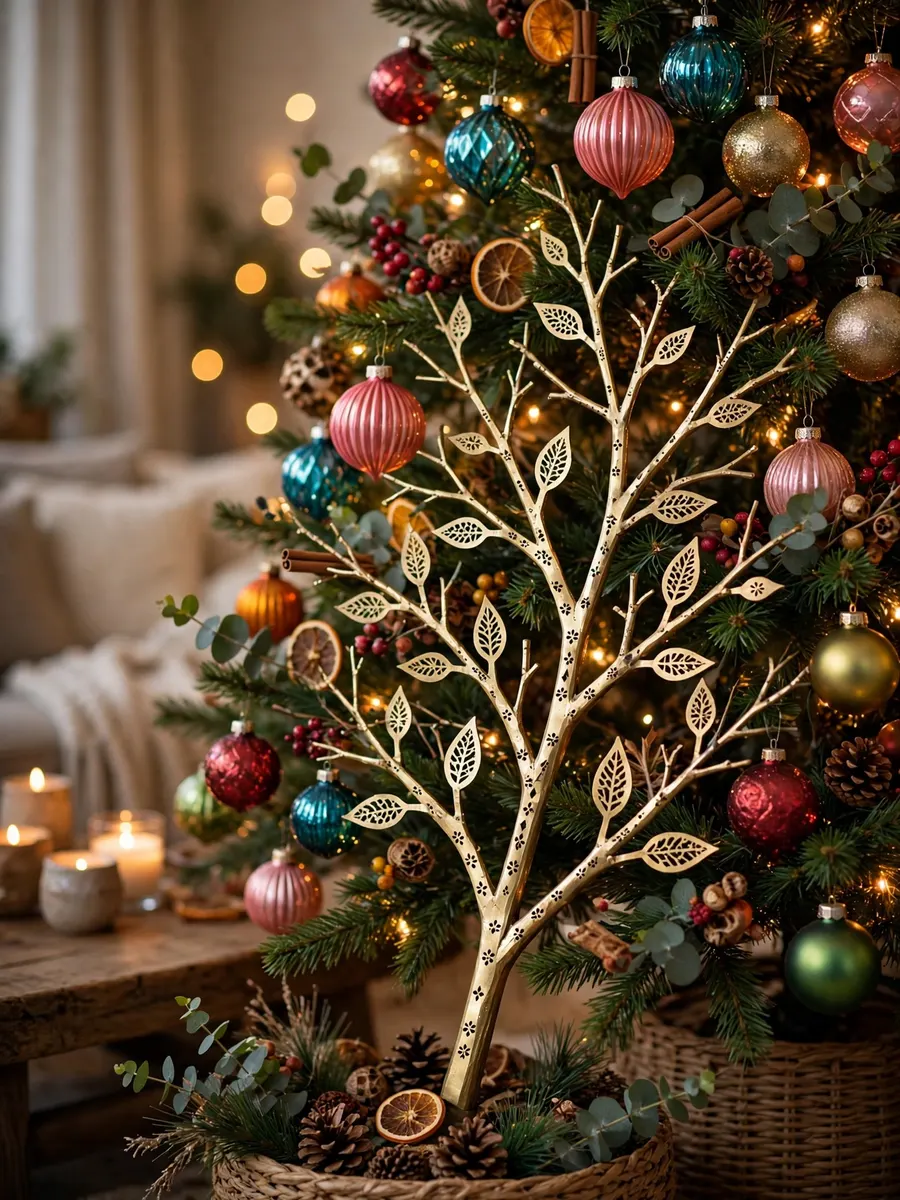Pierced Metal Twig Decor idea for Colorful Christmas Tree
