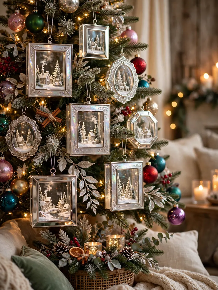Shimmering Platinum Glass Vignettes idea for Colorful Christmas Tree