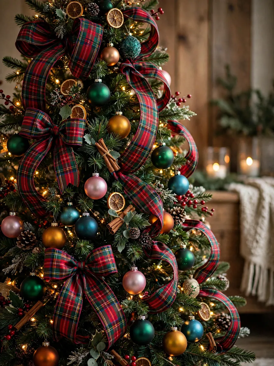 Tartan Plaid Ribbon Vignettes idea for Colorful Christmas Tree