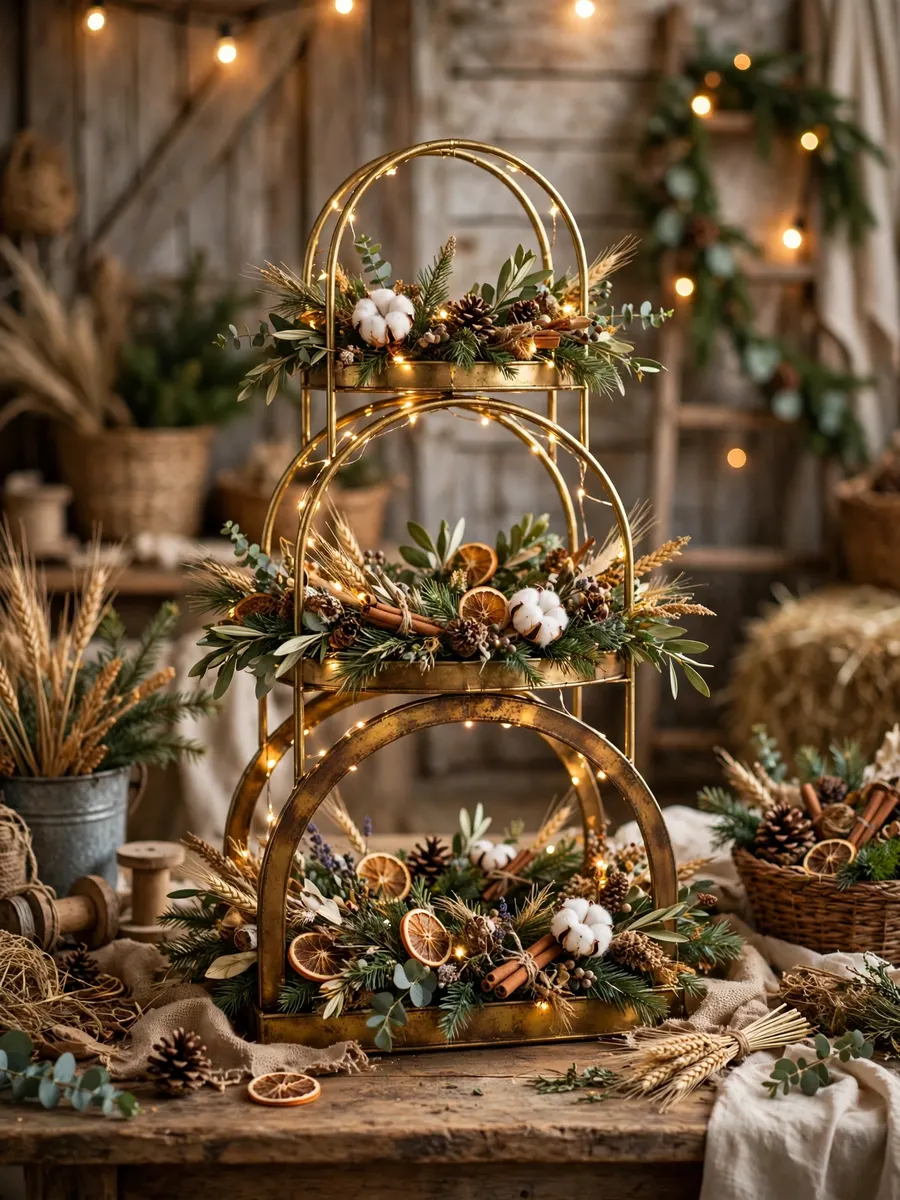 Burnished Gold Arch Tiers idea for Farm Christmas Decorations