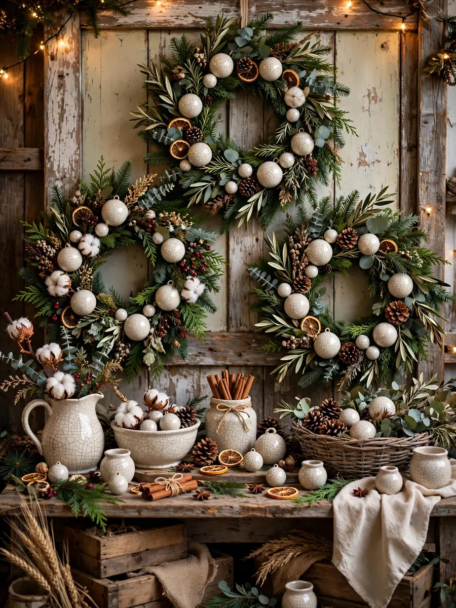Crackle Glaze Wreath Arrangements idea for Farm Christmas Decorations