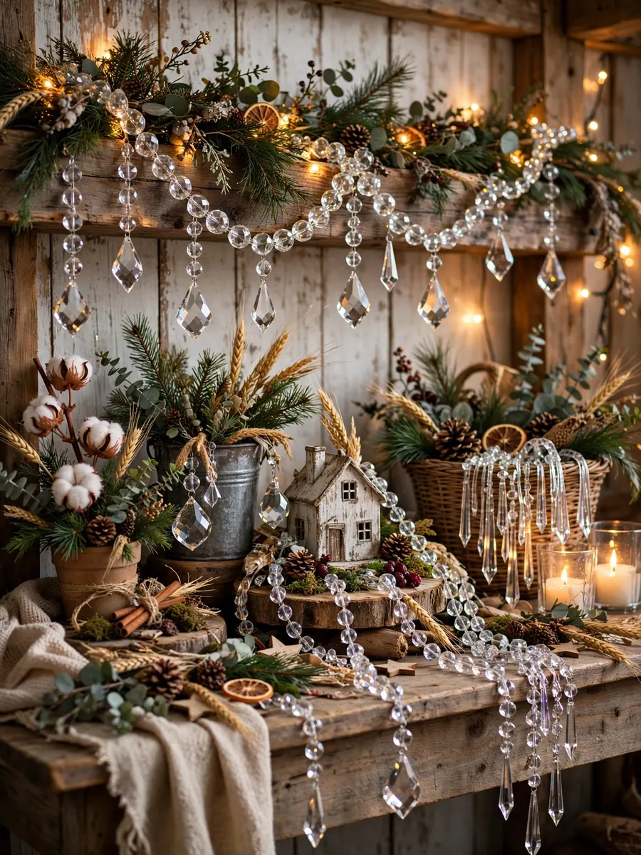 Faceted Crystal Garland Vignettes idea for Farm Christmas Decorations
