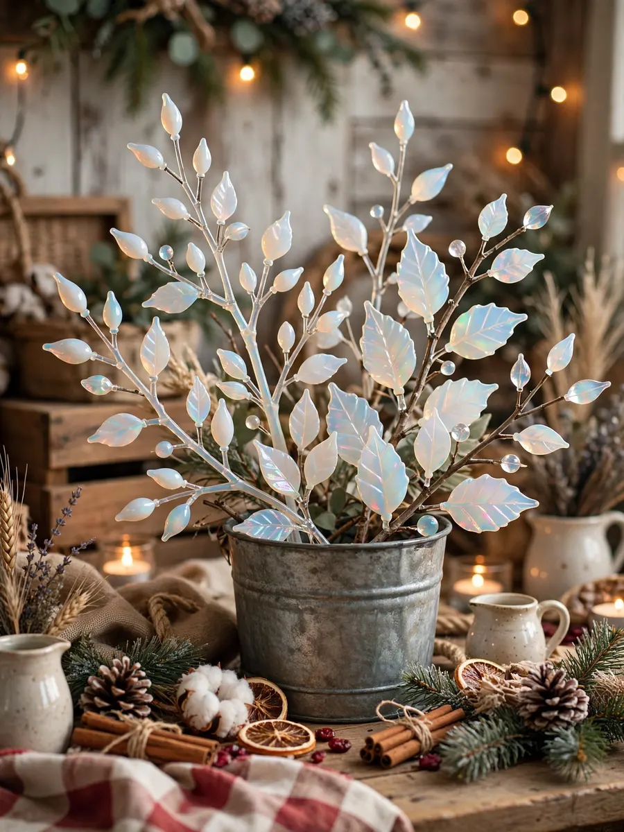 Opal Glass Branch Accents idea for Farm Christmas Decorations