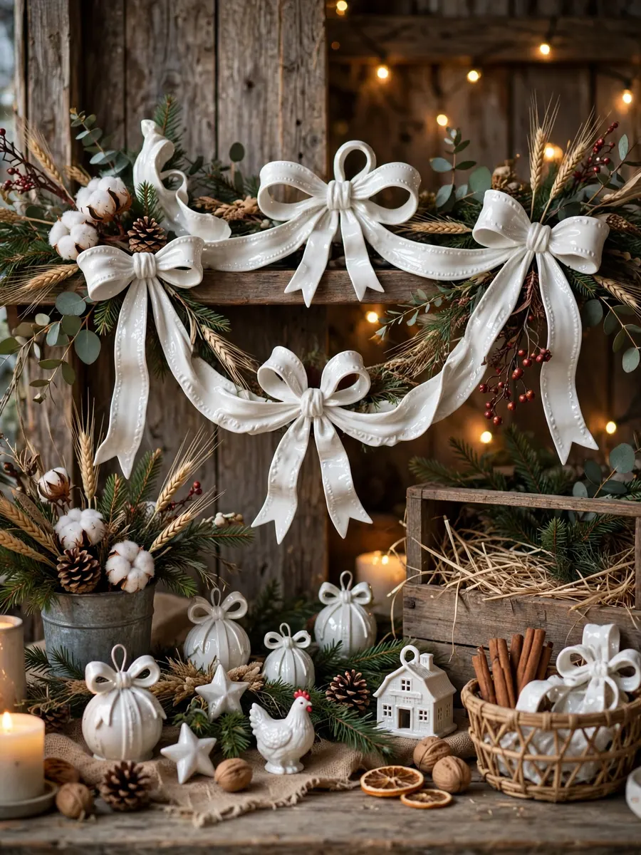 White Porcelain Ribbon Features idea for Farm Christmas Decorations