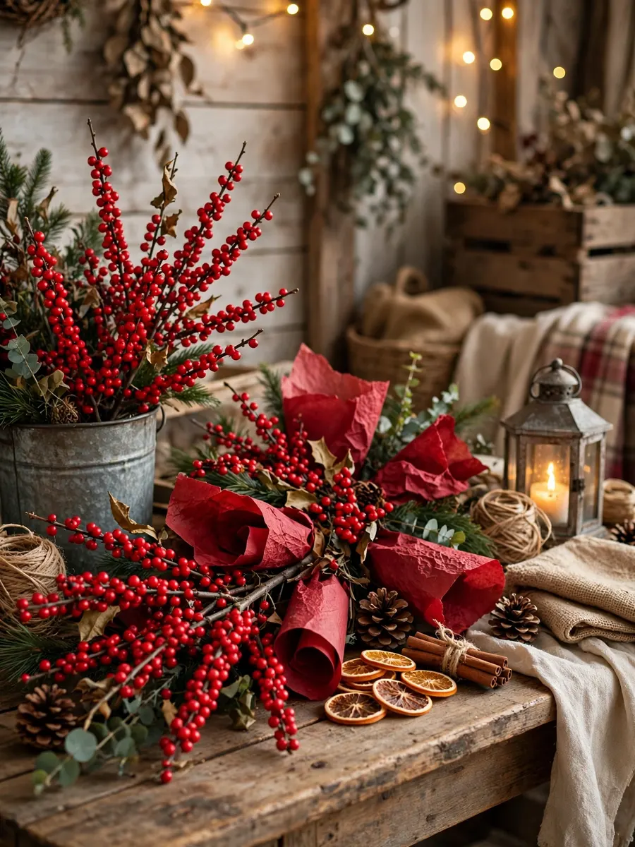 Winterberry Crimson Parchment Touches idea for Farm Christmas Decorations