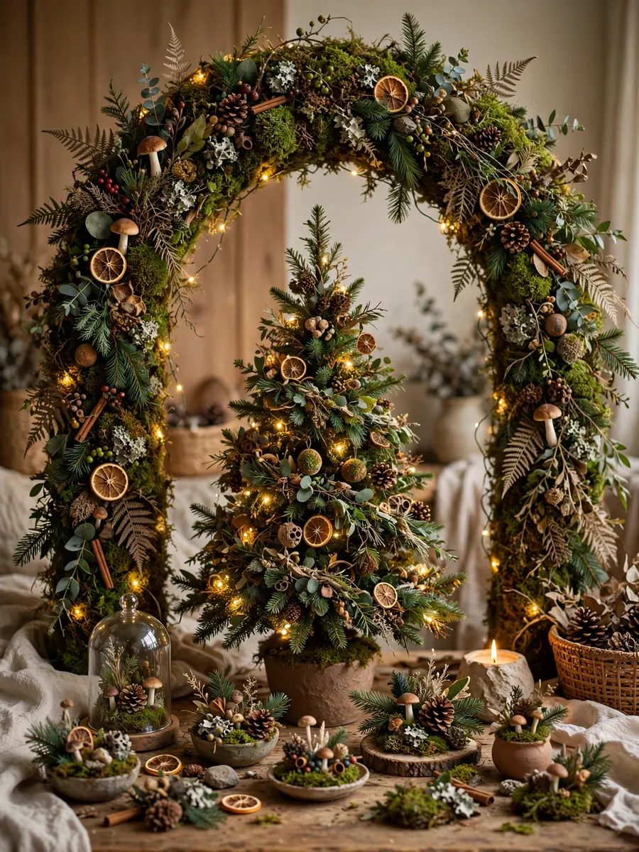 Botanical Moss Arch Vignettes idea for Garland Christmas Tree