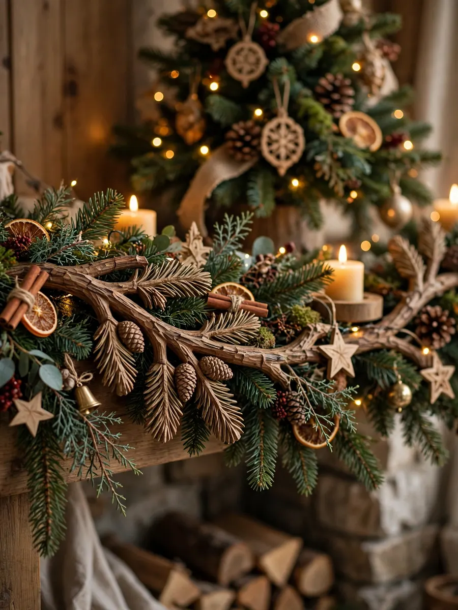 Carved Pine Branch Touches idea for Garland Christmas Tree