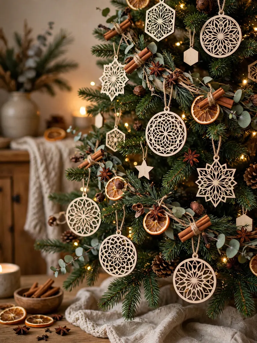 Laser-Cut Wood Spice Touches idea for Garland Christmas Tree