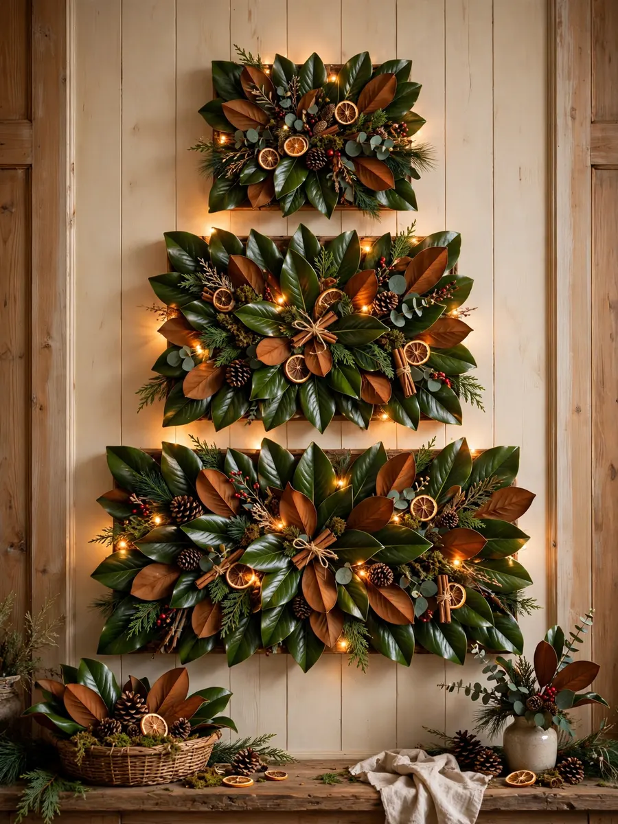Magnolia Leaf Panels Arrangements idea for Garland Christmas Tree