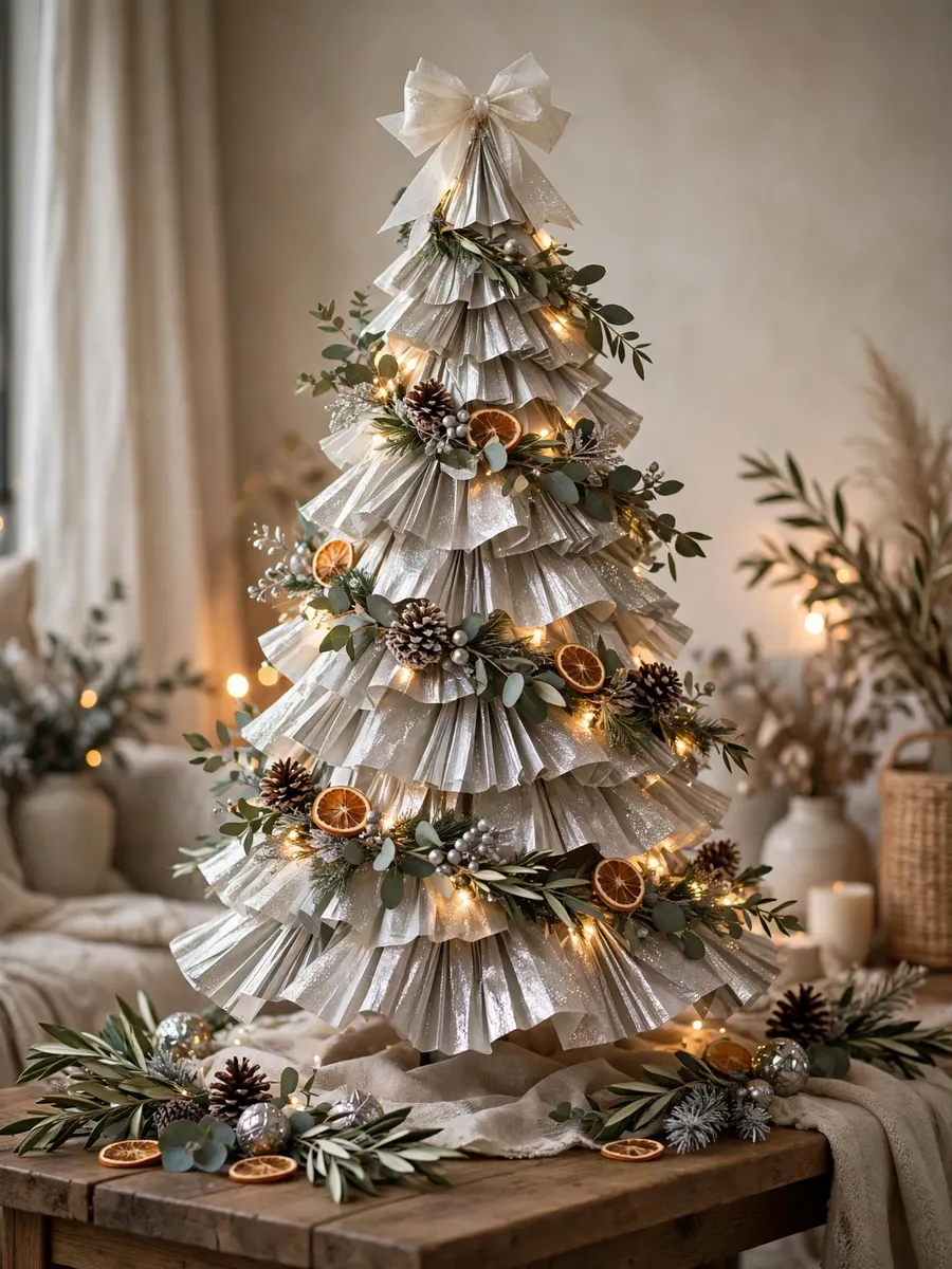 Shimmering Platinum Parchment Tiers idea for Garland Christmas Tree