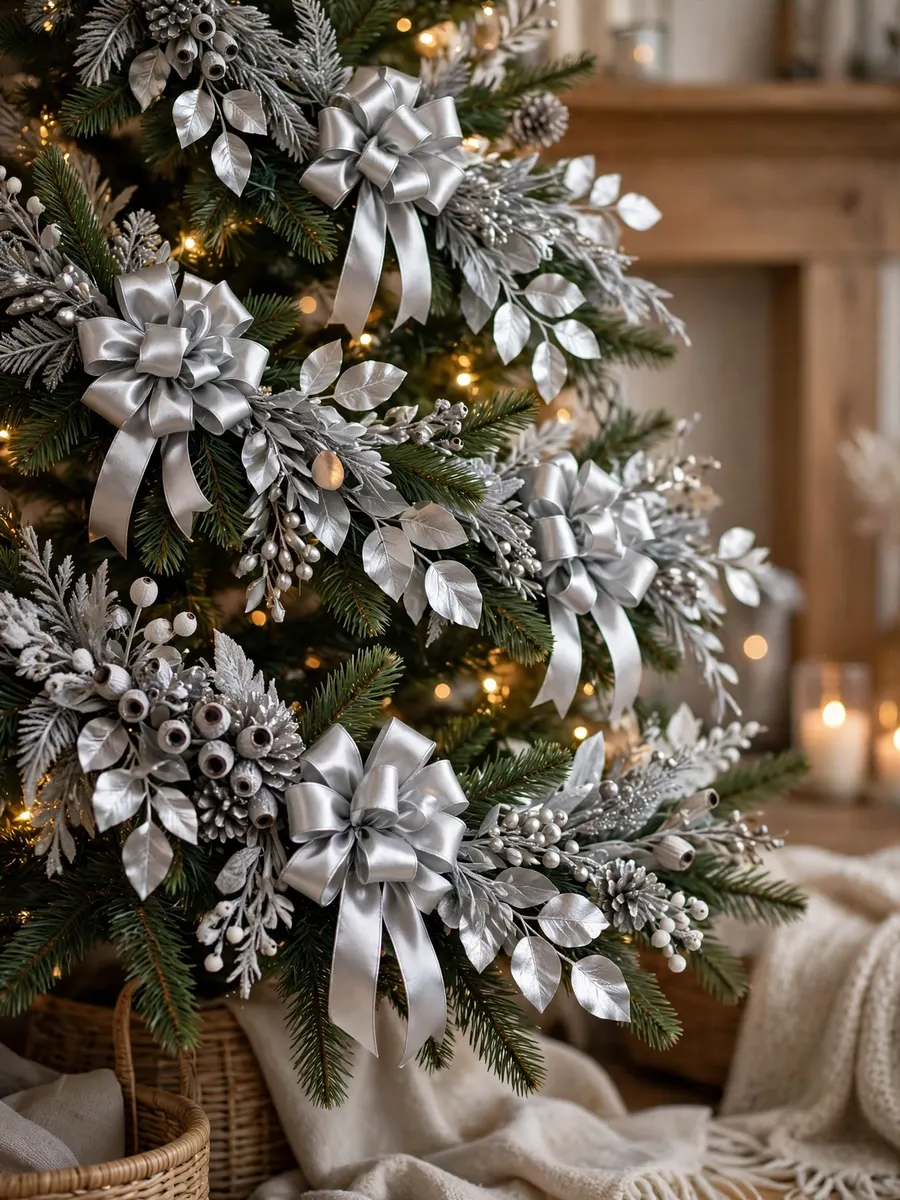 Silver Leaf Ribbon Clusters idea for Garland Christmas Tree