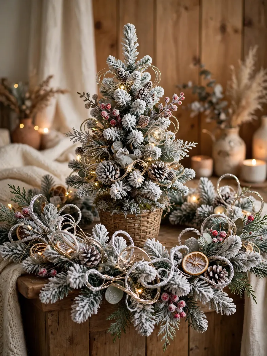 Snowy Flocked Wire Accents idea for Garland Christmas Tree
