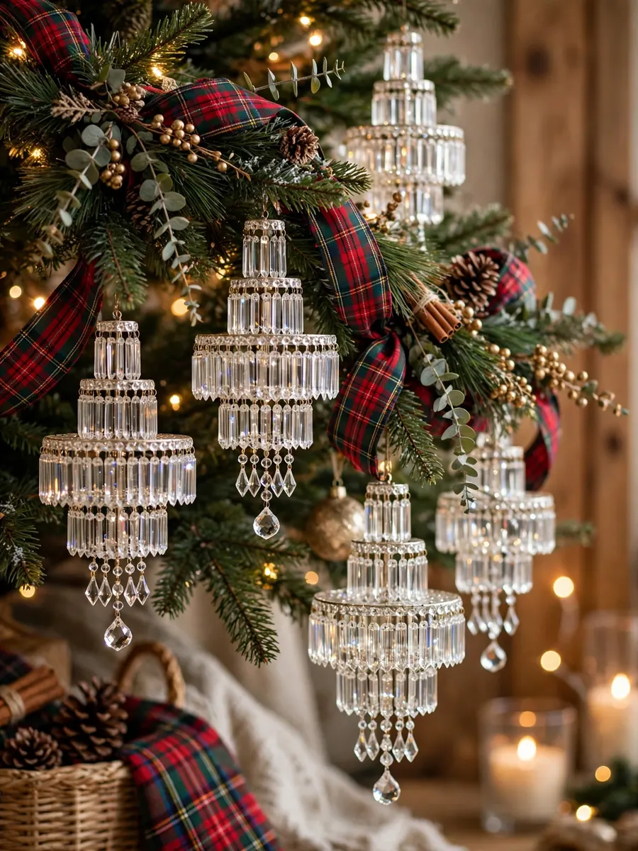 Tartan Plaid Crystal Tiers idea for Garland Christmas Tree