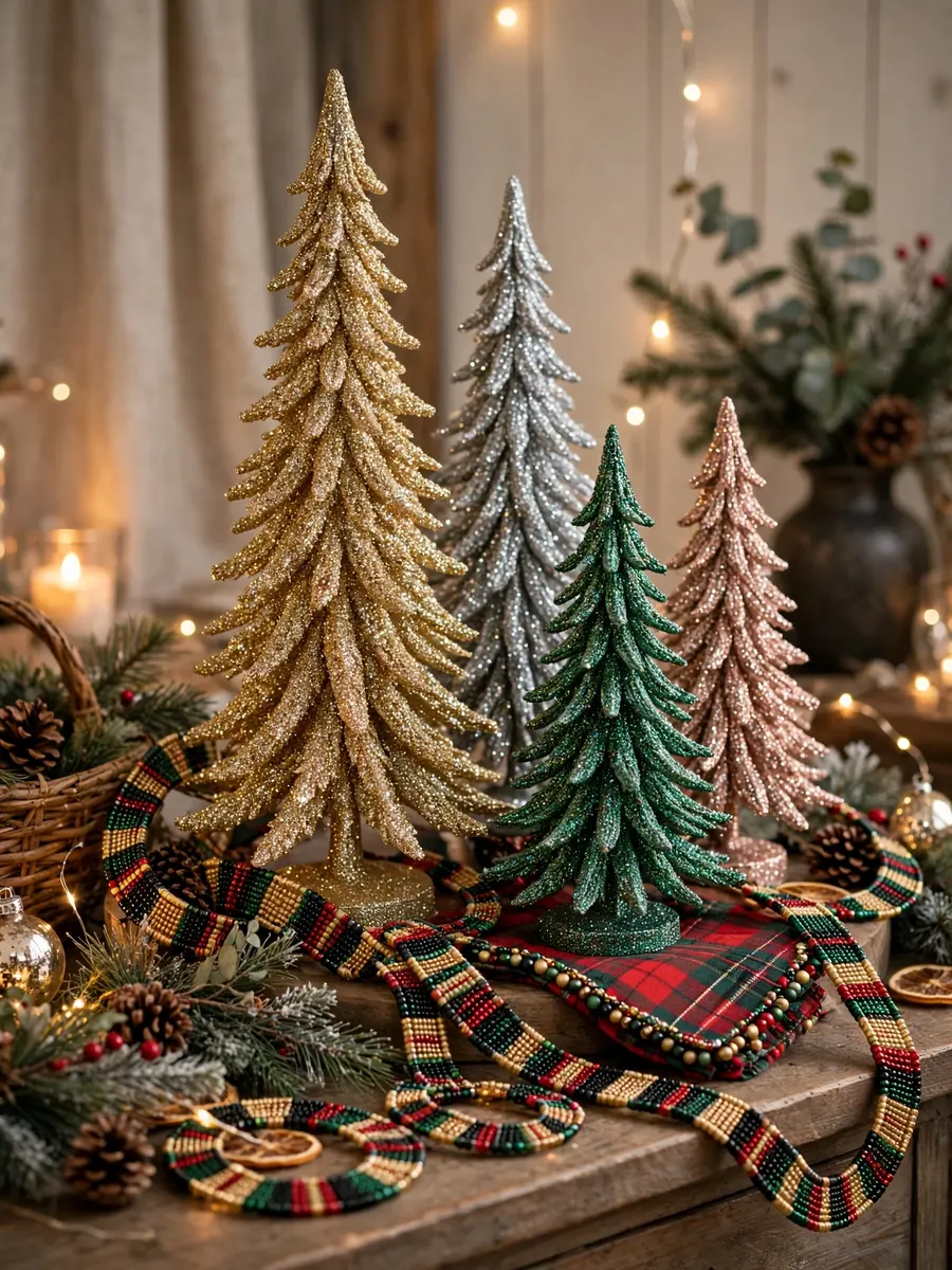 Beaded Wire Tartan Features idea for Glitter Christmas Trees