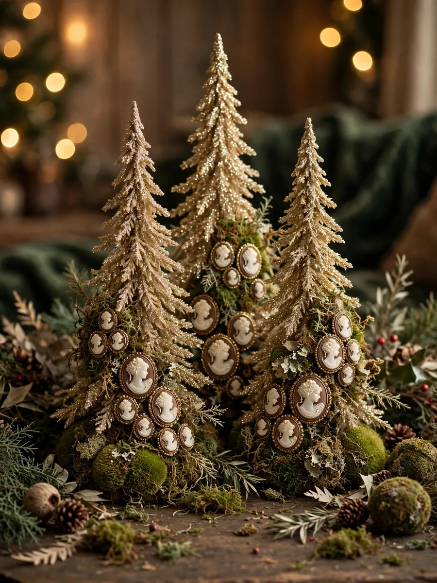 Botanical Moss Cameos Clusters idea for Glitter Christmas Trees