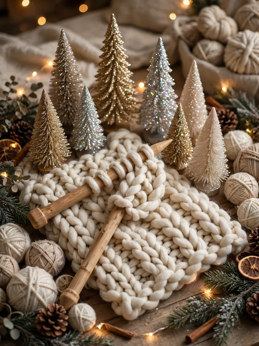 Chunky Wool Needle Styling idea for Glitter Christmas Trees