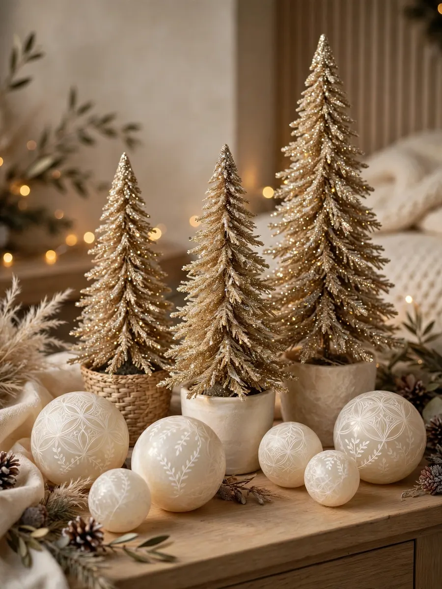 Etched Alabaster Spheres Highlights idea for Glitter Christmas Trees