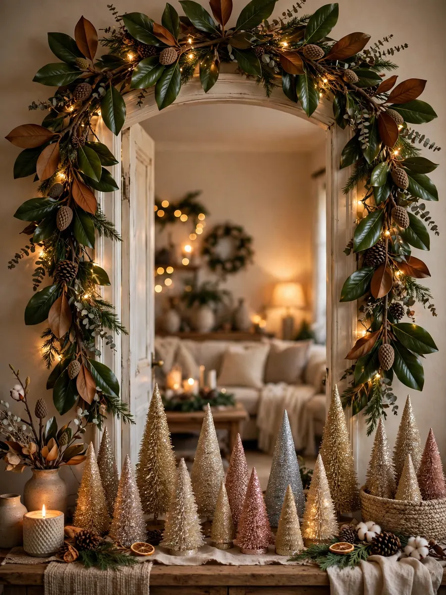 Magnolia Leaf Doorway Touches idea for Glitter Christmas Trees