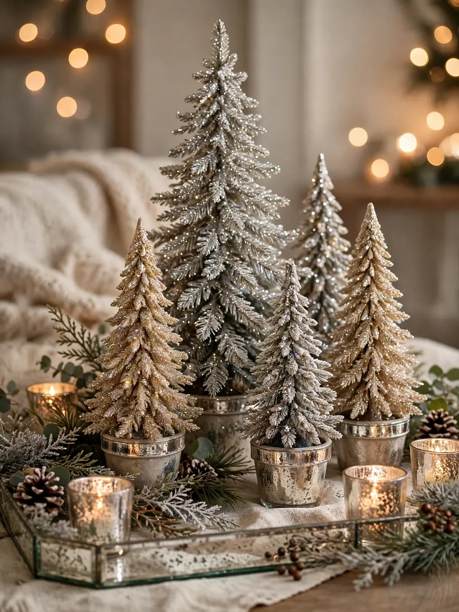Mercury Glass Borders Decor idea for Glitter Christmas Trees