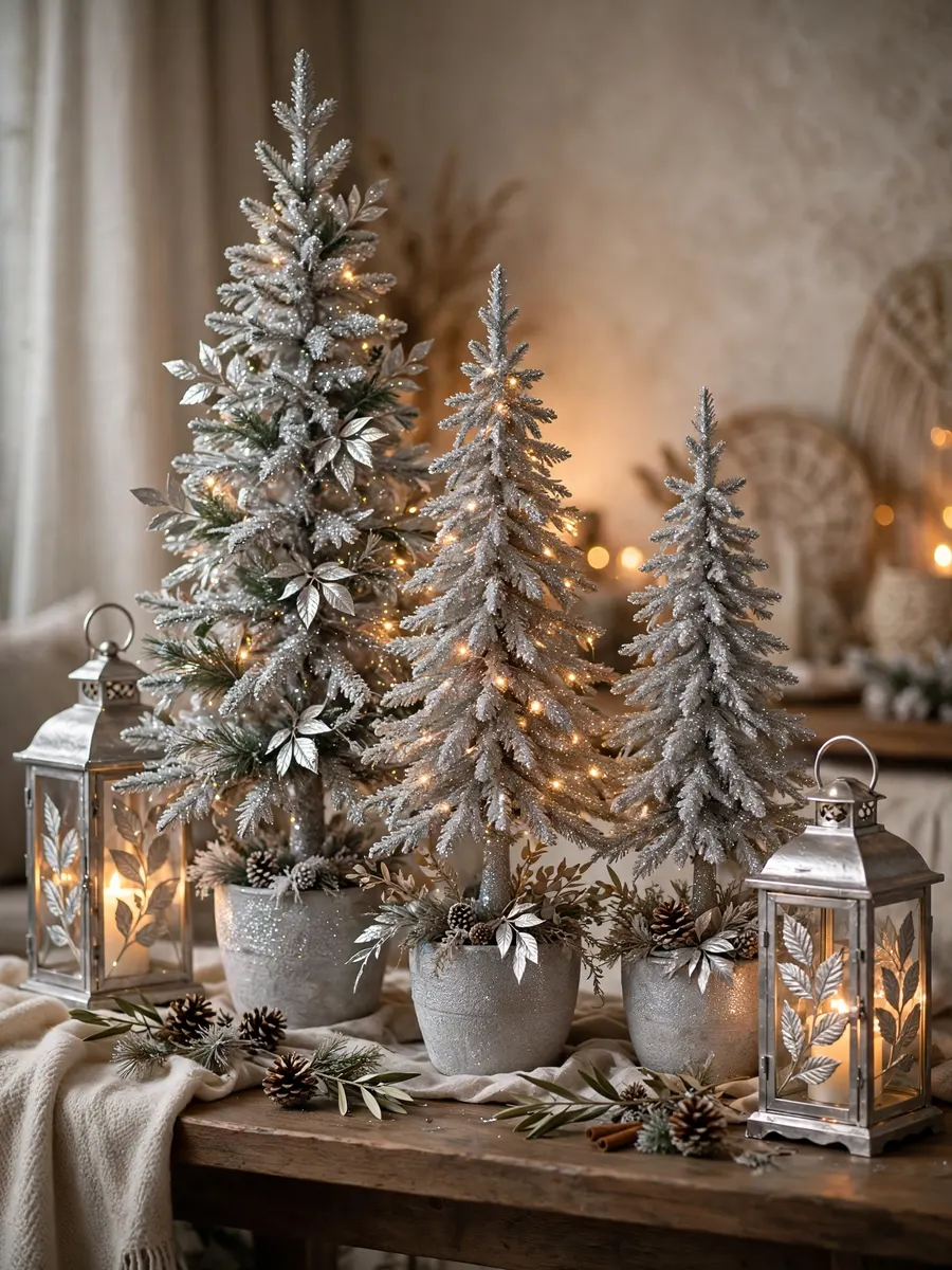 Silver Leaf Lanterns Accents idea for Glitter Christmas Trees