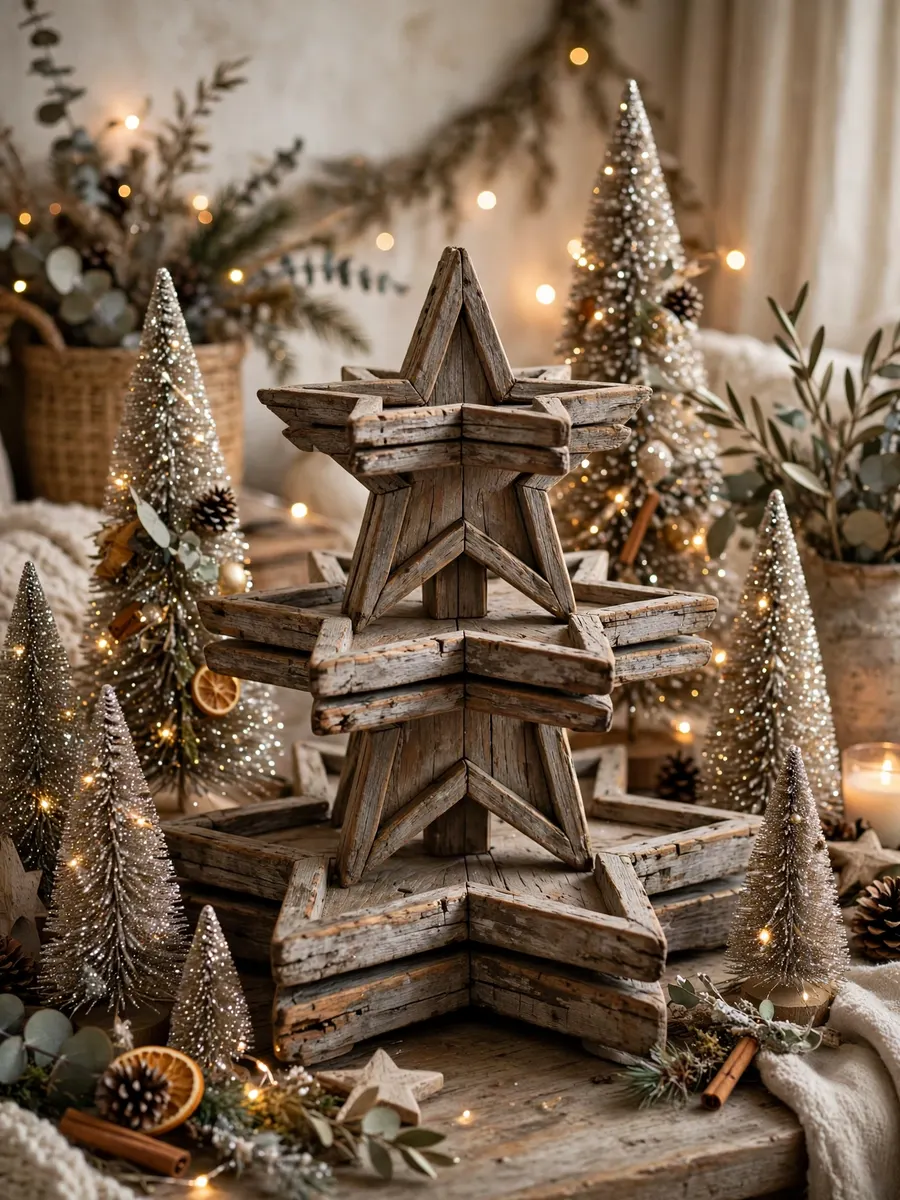 Weathered Teak Star Tiers idea for Glitter Christmas Trees