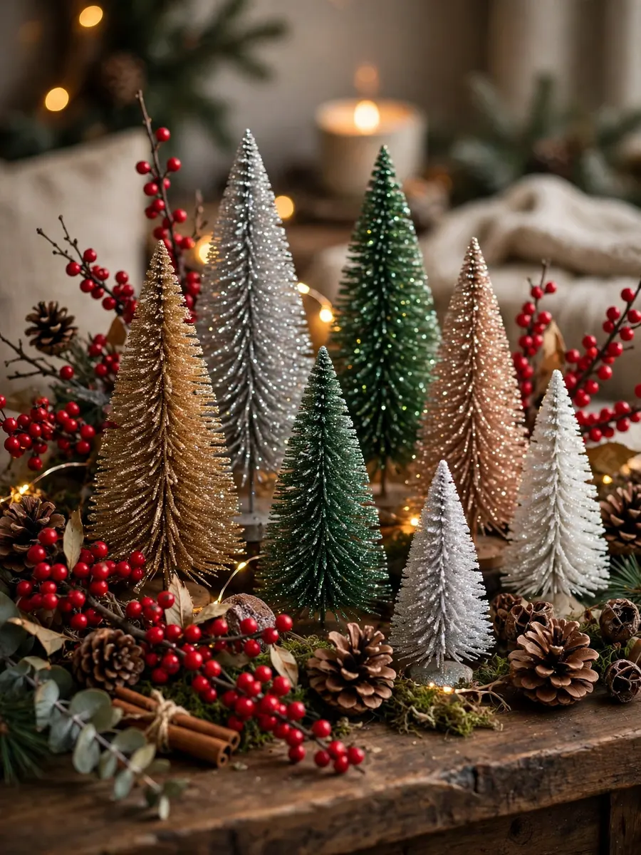 Winterberry Crimson Pinecones Vignettes idea for Glitter Christmas Trees
