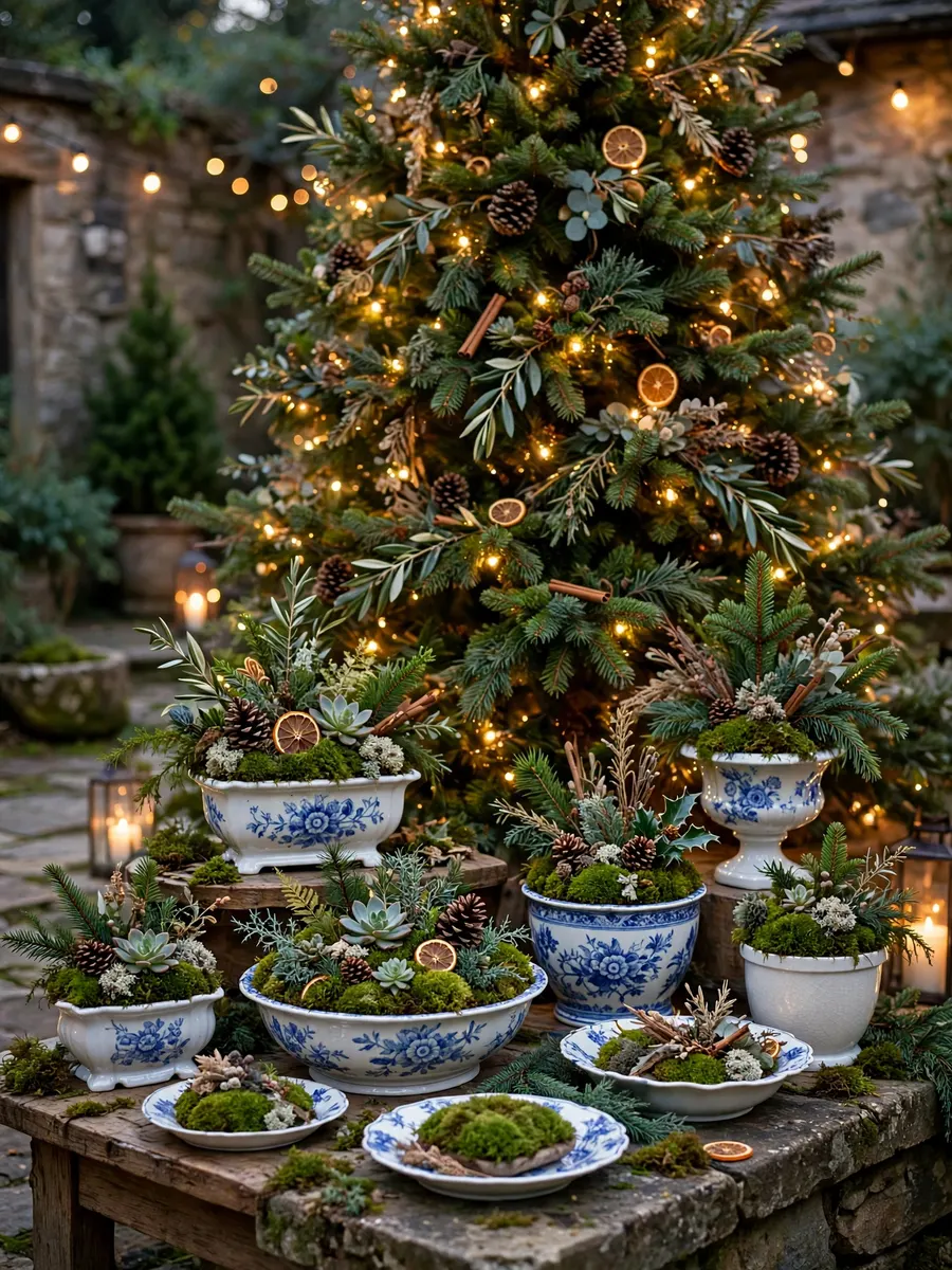 Botanical Moss Porcelain Displays idea for Huge Outdoor Christmas Tree
