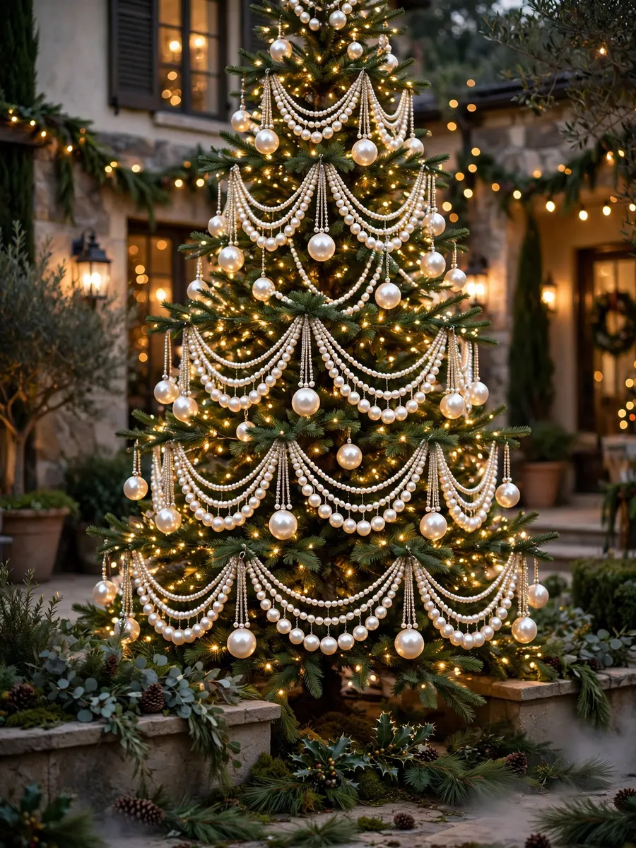 Lustrous Pearl Pendants Tiers idea for Huge Outdoor Christmas Tree
