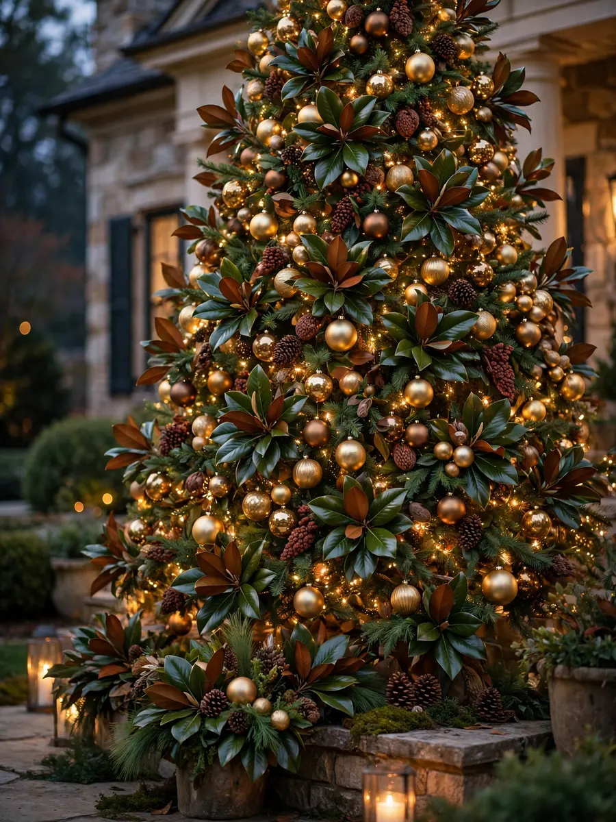 Magnolia Leaf Baubles Decor idea for Huge Outdoor Christmas Tree