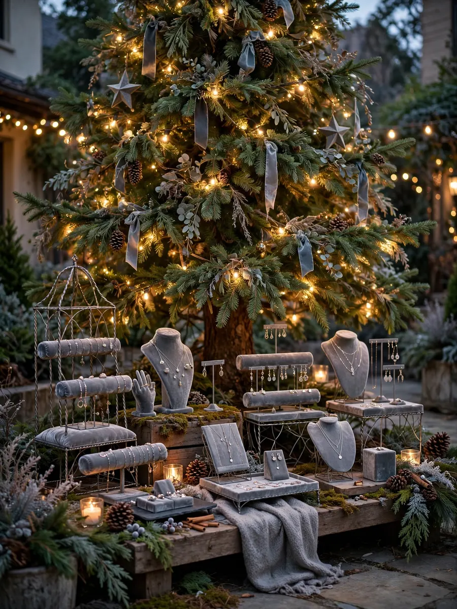Pewter Wire Velvet Displays idea for Huge Outdoor Christmas Tree