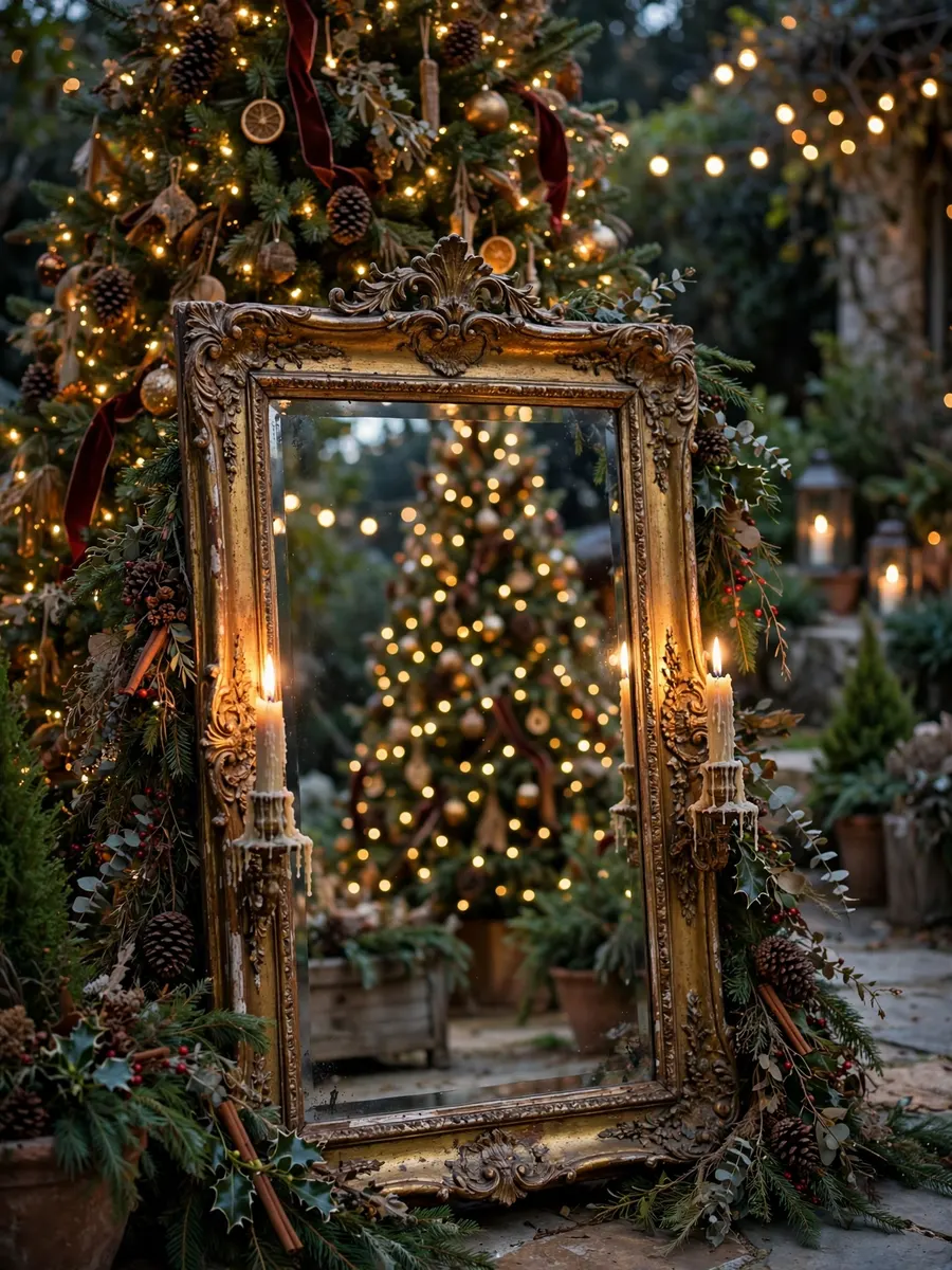 Antique Mirror Candle Touches idea for Large Outdoor Christmas Tree