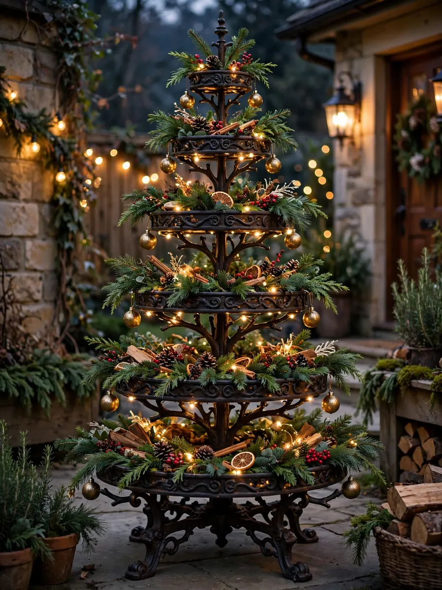 Cast Iron Branch Tiers idea for Large Outdoor Christmas Tree