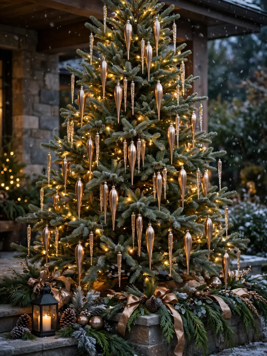 Champagne Bronze Icicle Features idea for Large Outdoor Christmas Tree