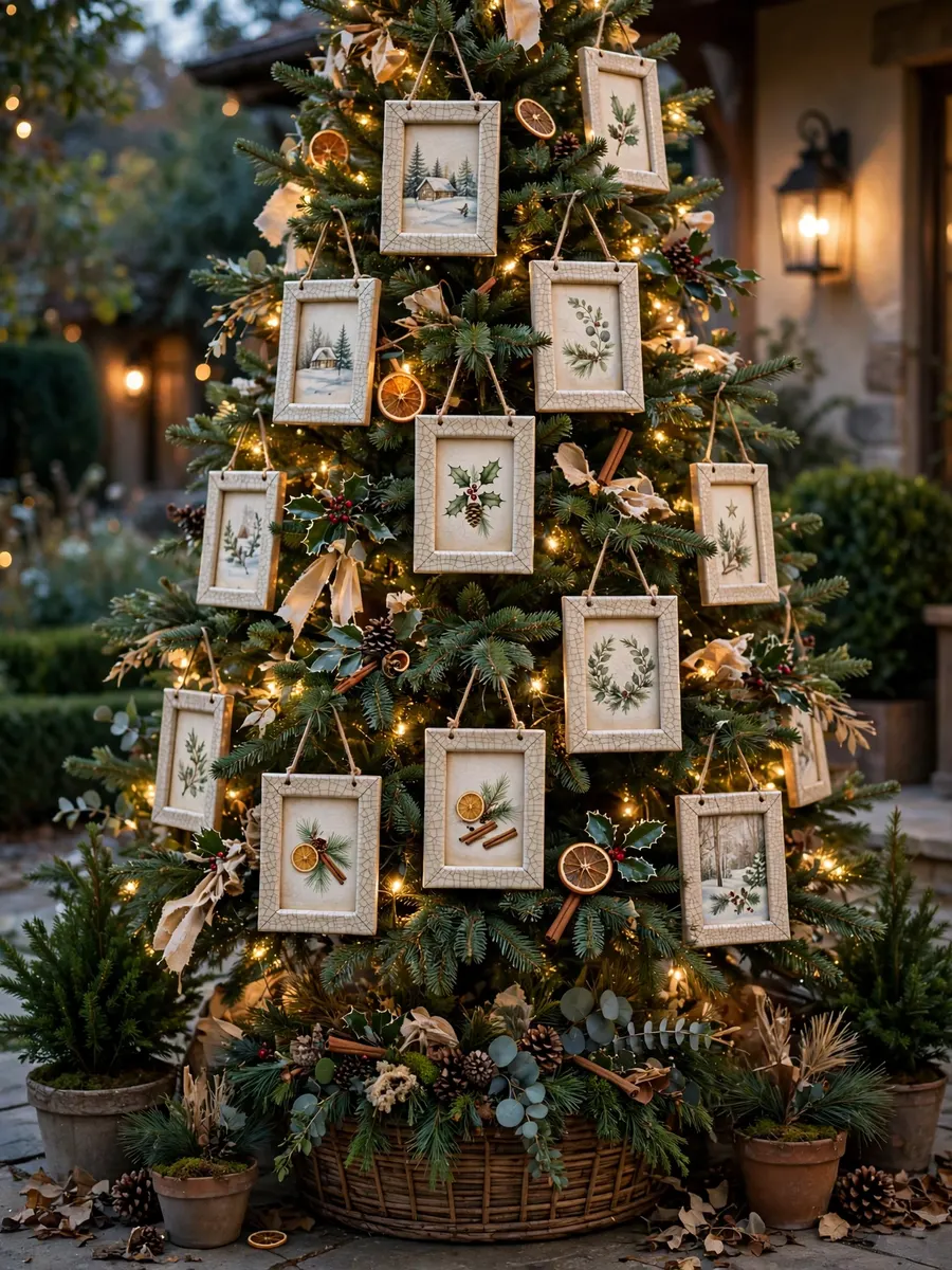 Crackle Glaze Parchment Vignettes idea for Large Outdoor Christmas Tree