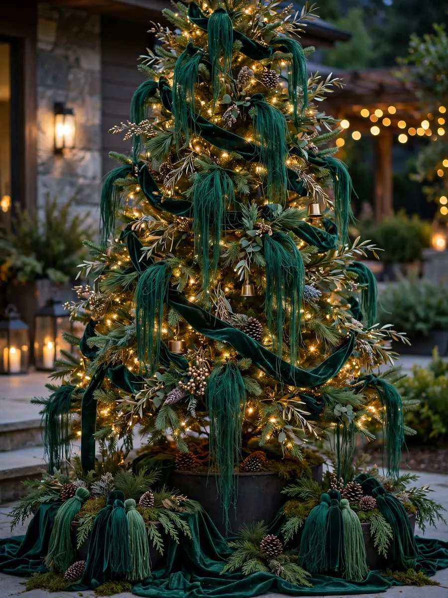 Emerald Velvet Filaments Displays idea for Large Outdoor Christmas Tree