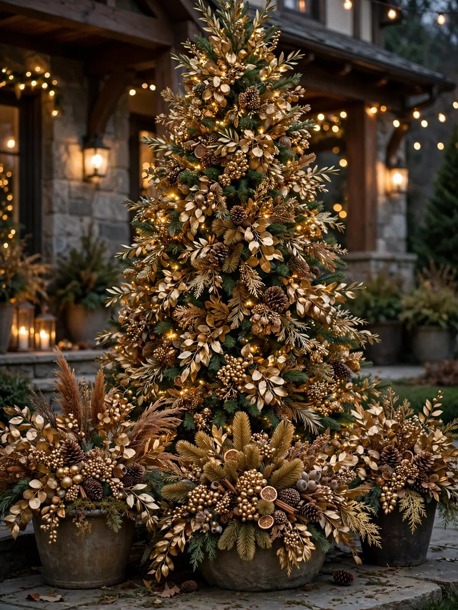Golden Bronze Bough Clusters idea for Large Outdoor Christmas Tree