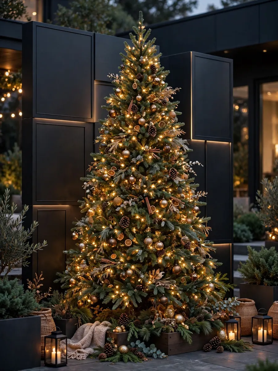 Matte Black Panels Highlights idea for Large Outdoor Christmas Tree