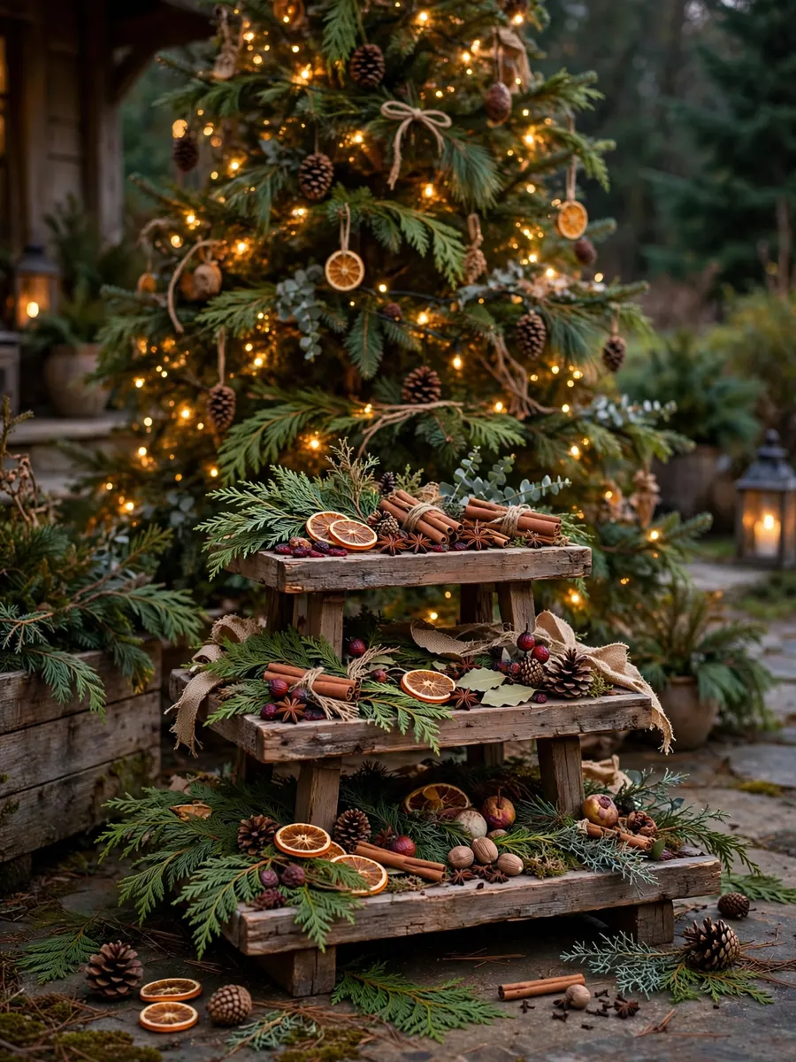 Rustic Cedar Spice Tiers idea for Large Outdoor Christmas Tree