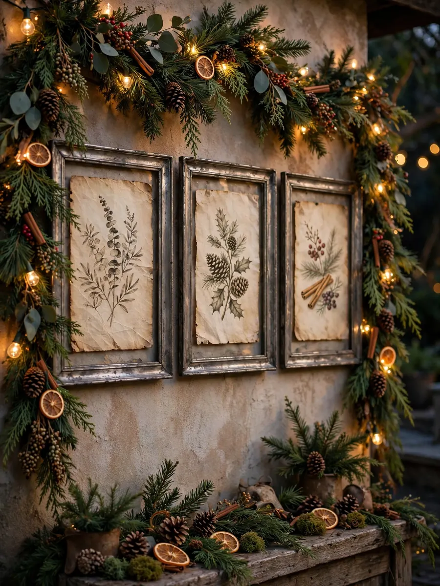 Aged Pewter Parchment Displays idea for Outdoor Lighted Christmas Garland