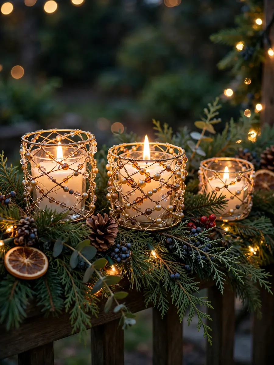 Beaded Wire Candle Highlights idea for Outdoor Lighted Christmas Garland