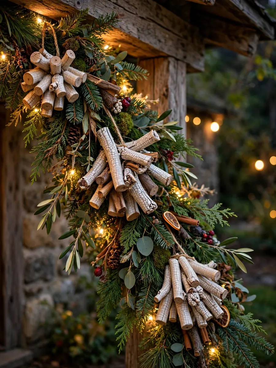Crackle Glaze Wood Clusters idea for Outdoor Lighted Christmas Garland
