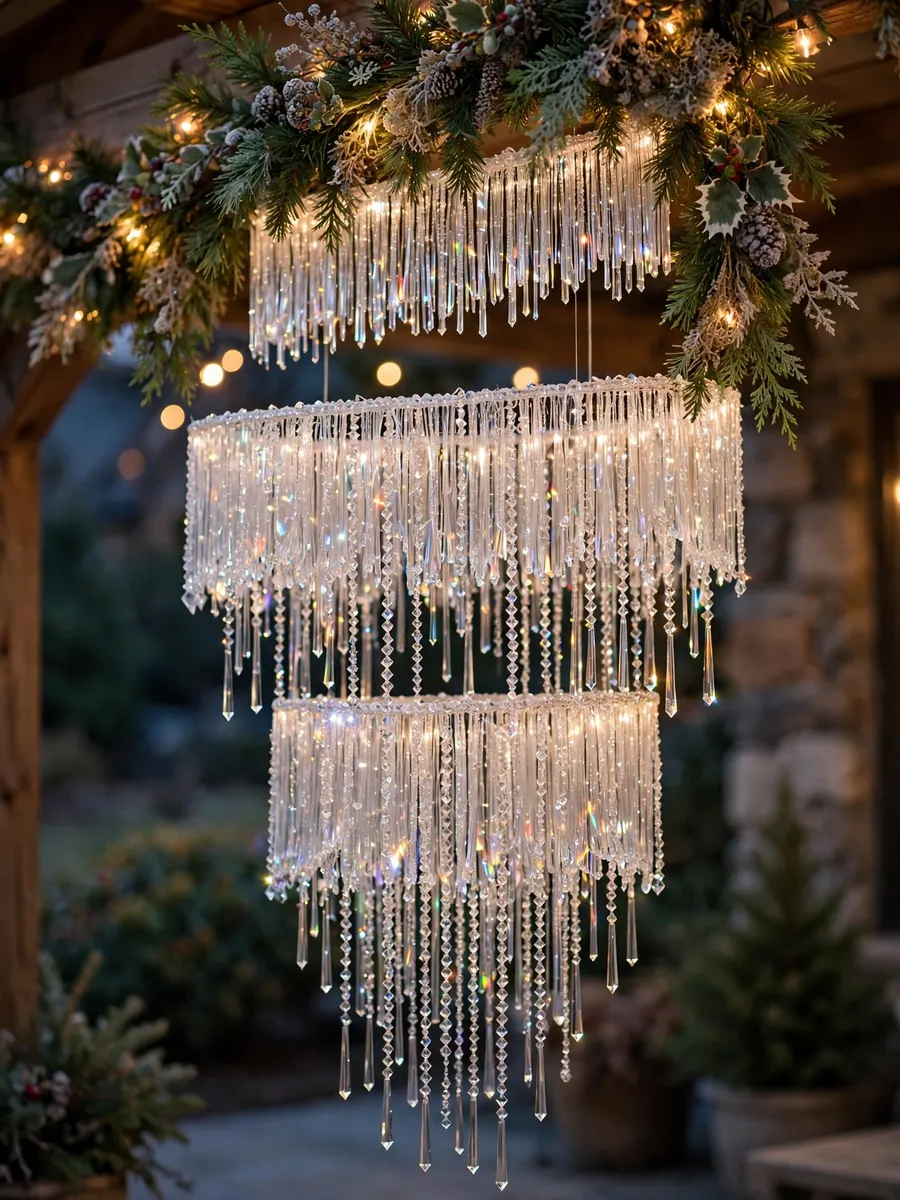 Faceted Crystal Filaments Tiers idea for Outdoor Lighted Christmas Garland
