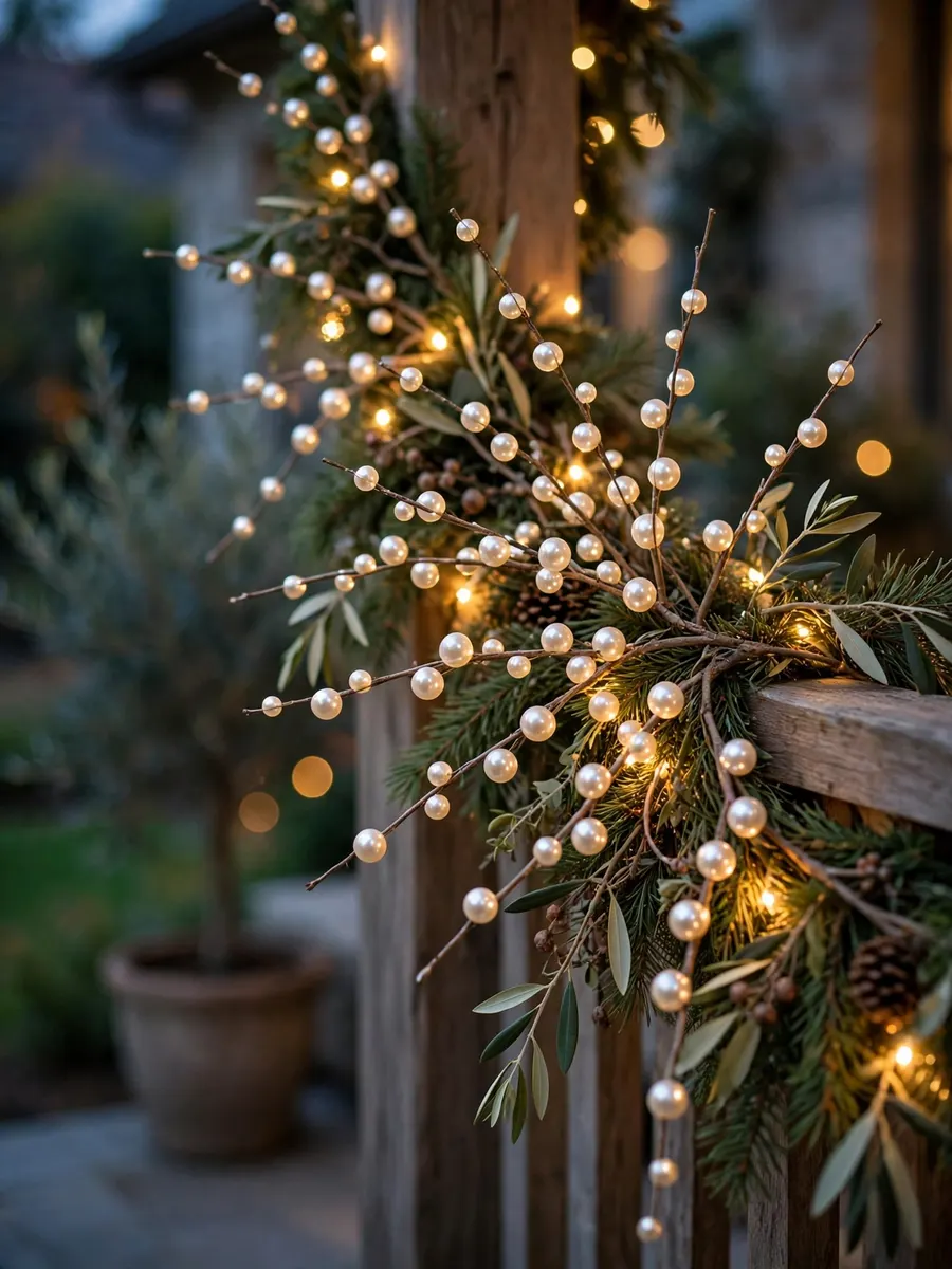 Lustrous Pearl Twig Touches idea for Outdoor Lighted Christmas Garland