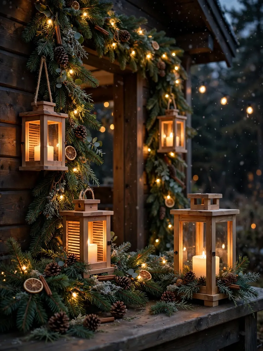 Nordic Pine Lanterns Decor idea for Outdoor Lighted Christmas Garland