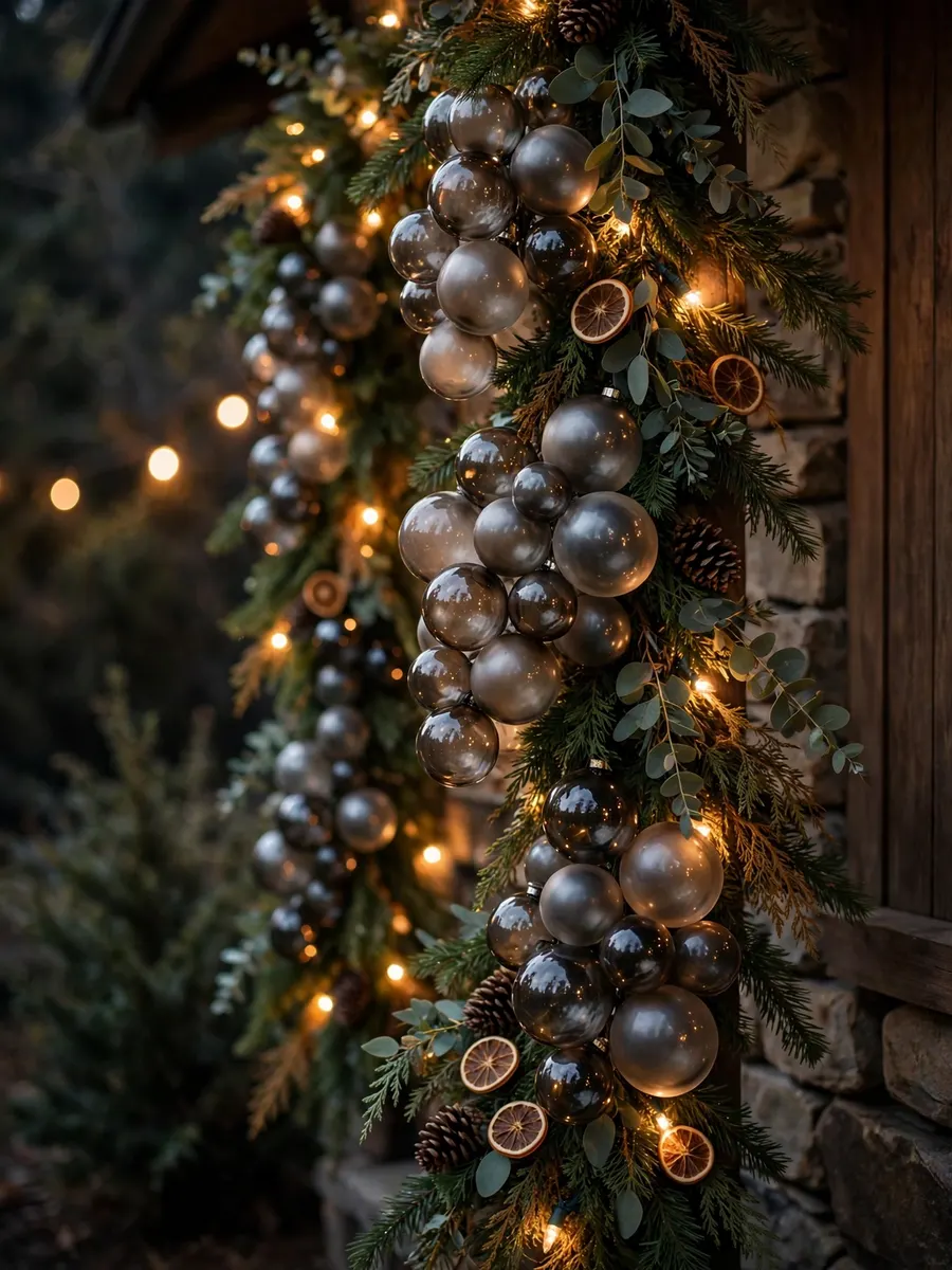 Smoked Glass Garland Clusters idea for Outdoor Lighted Christmas Garland