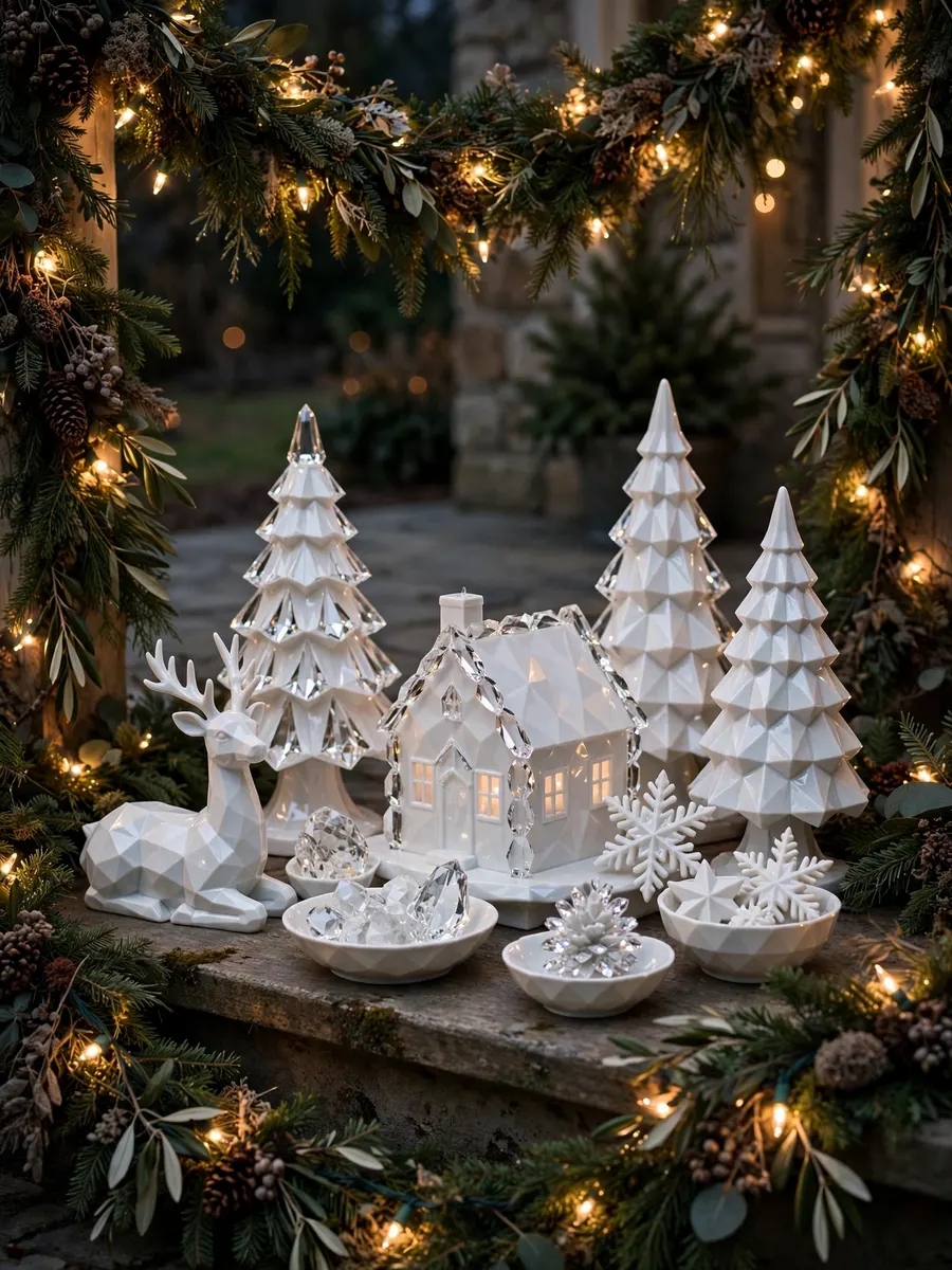 White Porcelain Crystal Displays idea for Outdoor Lighted Christmas Garland