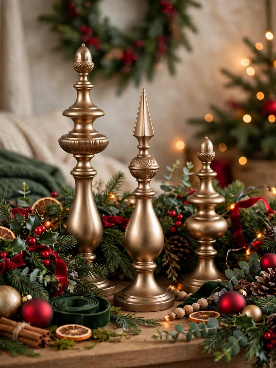 Champagne Bronze Finials Decor idea for Red And Green Christmas Decorations